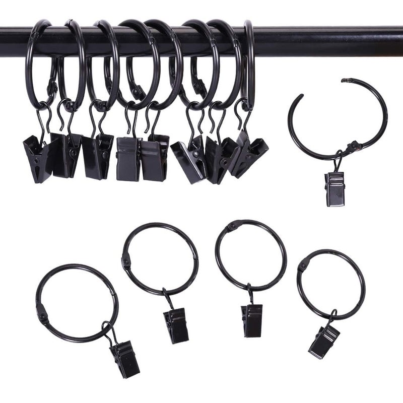 Ginbel Direct 24 Pack 1.5 Inches Curtain Rings with Clips  Openable Drapery Metal Clip Iron Drapes Hangers Decorative for Windows Rods Rustproof  Black - Image 5